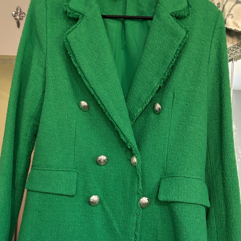 Saks Fifth Green Tweed Double-Breasted Women's Jacket
